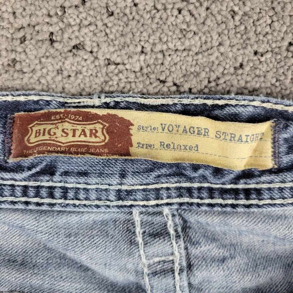 Big Star Jeans Mens 38L Long Blue Voyager Straight Relaxed Loose Faded Whisker